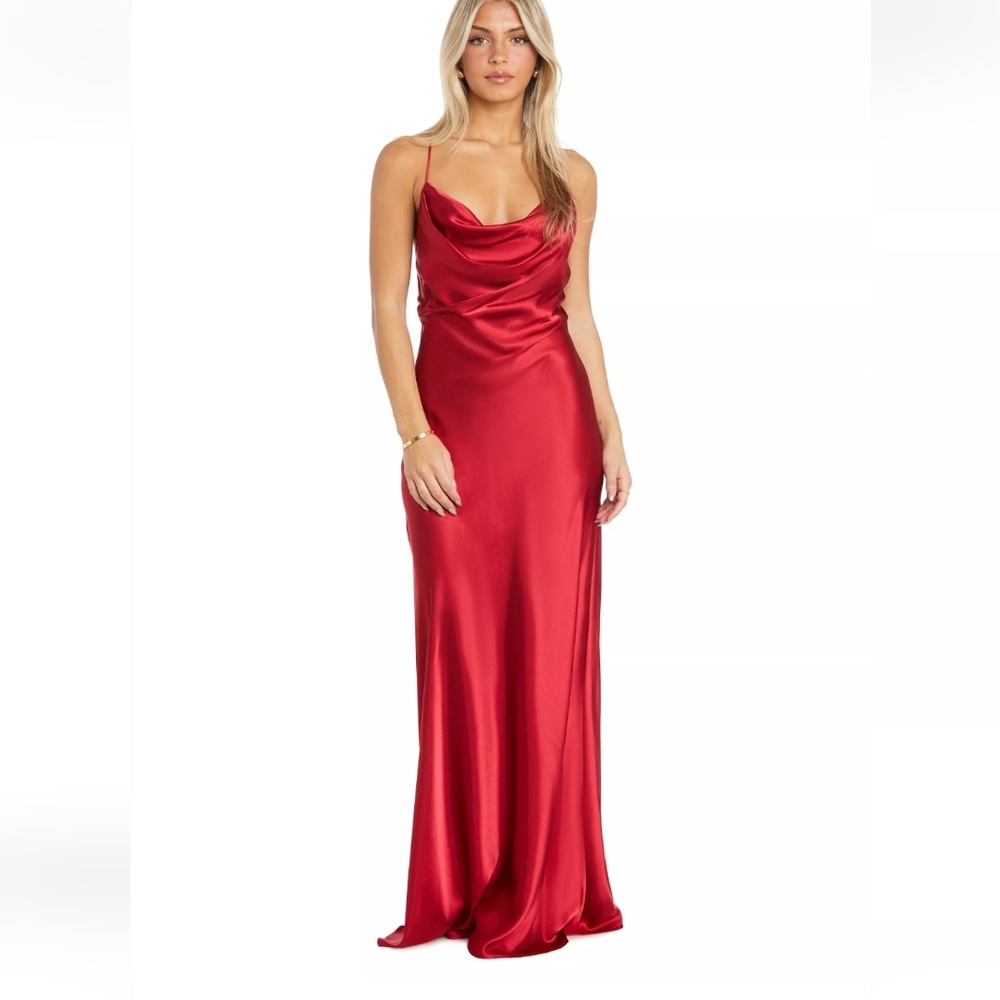 Morgan & Co. Red Satin Maxi Dress